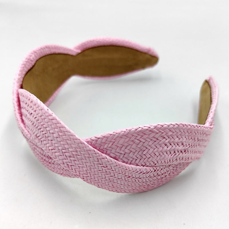 Wholesale Solid Color Grass Woven Wide Edge Hair Bands
