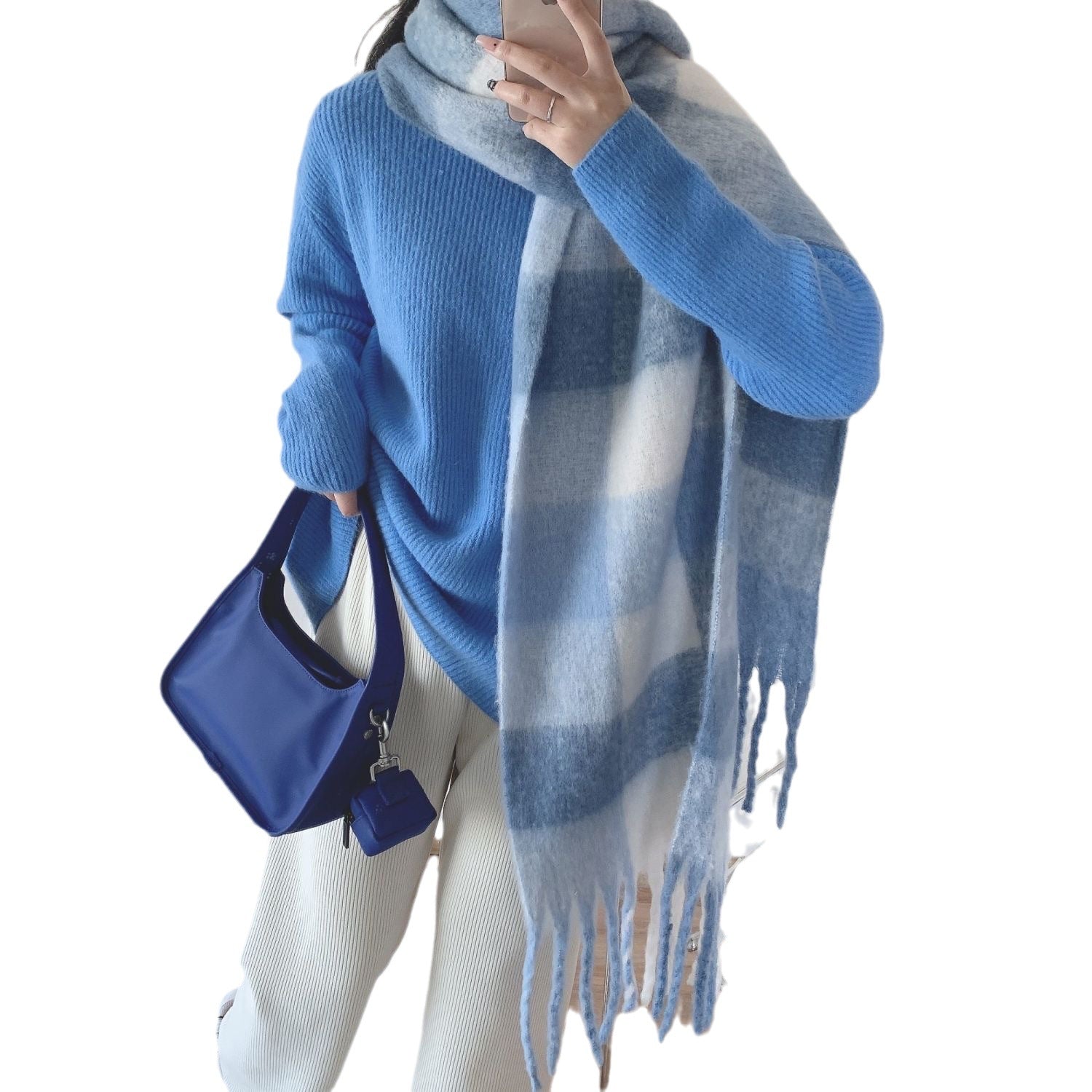 Wholesale Winter Long Thickened Warm Hoop Yarn Plaid Scarf