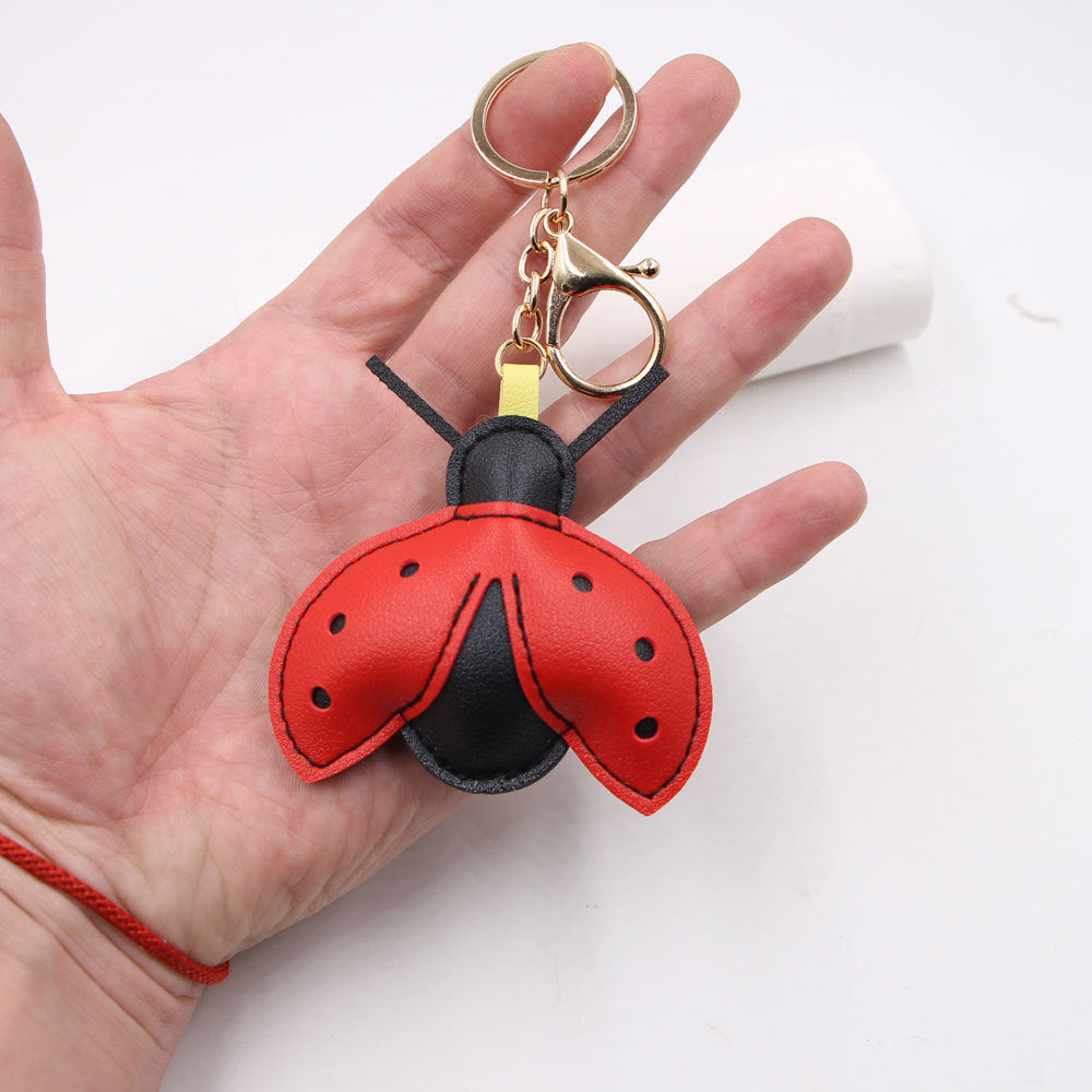 Wholesale Cartoon Ladybug Bag Charm Keychain In Yellow Artificial Leather Car Key Fashion Accessory Gift For Resale