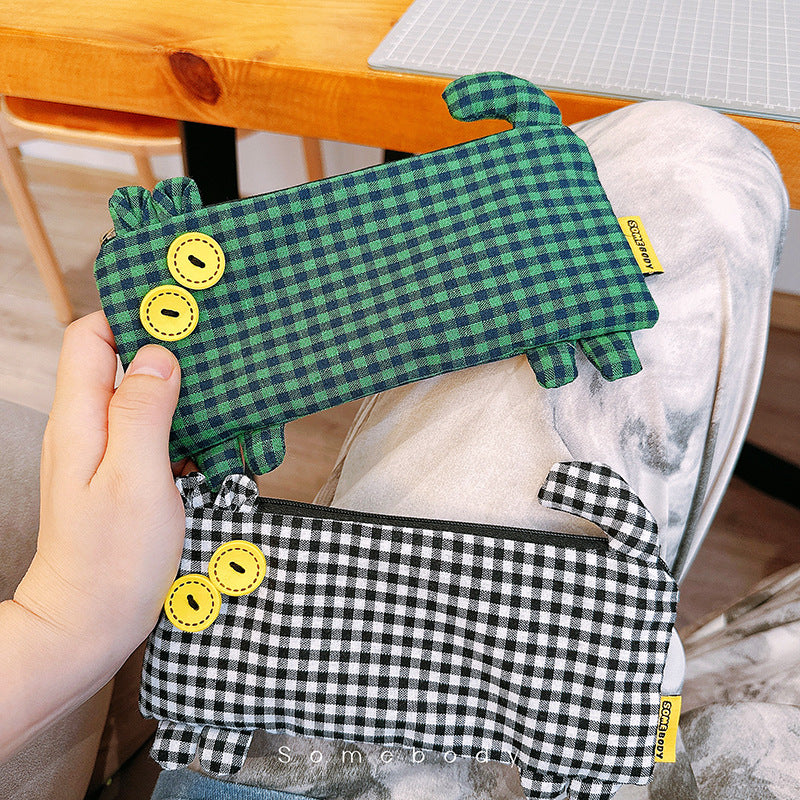 Wholesale New Plaid Cat Canvas Pencil Case