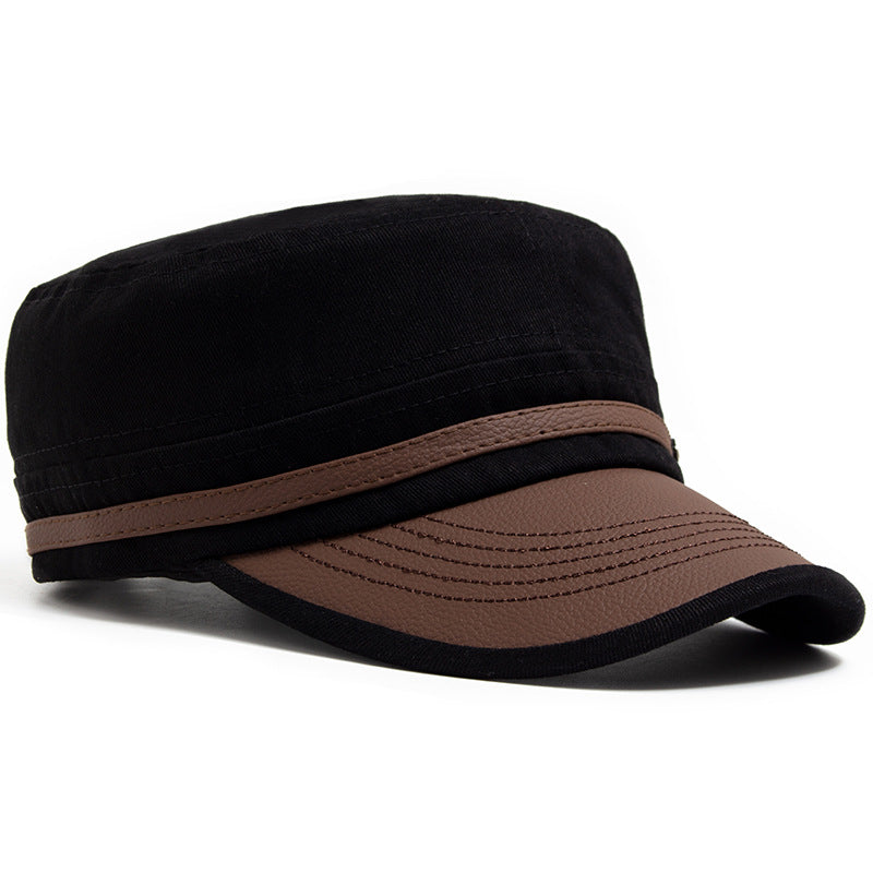Wholesale Leather Brim Fashion Soft Cotton Casual Sun Visor Military Hat