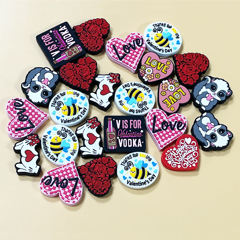 Wholesale   10 pcs/pack  Silicone Glue Beads Heart Valentine' s Day Rose Focal Beads