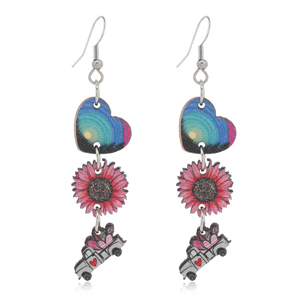 Wholesale Valentine's Day Truck Love Pendant Wooden Earrings
