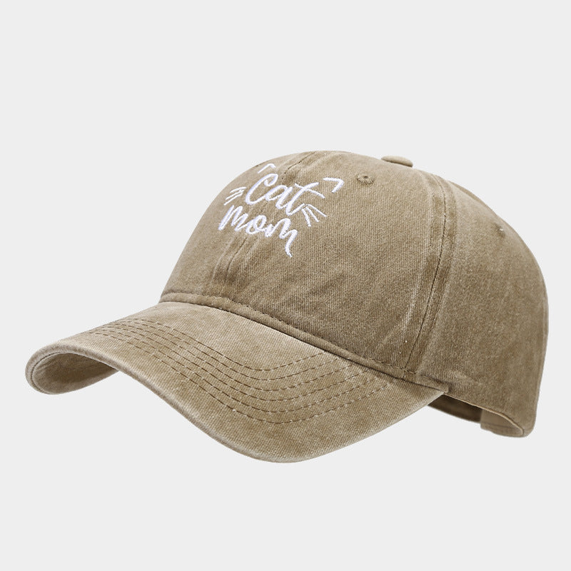 Wholesale Letters CAT MOM Embroidered Washed Baseball Cap