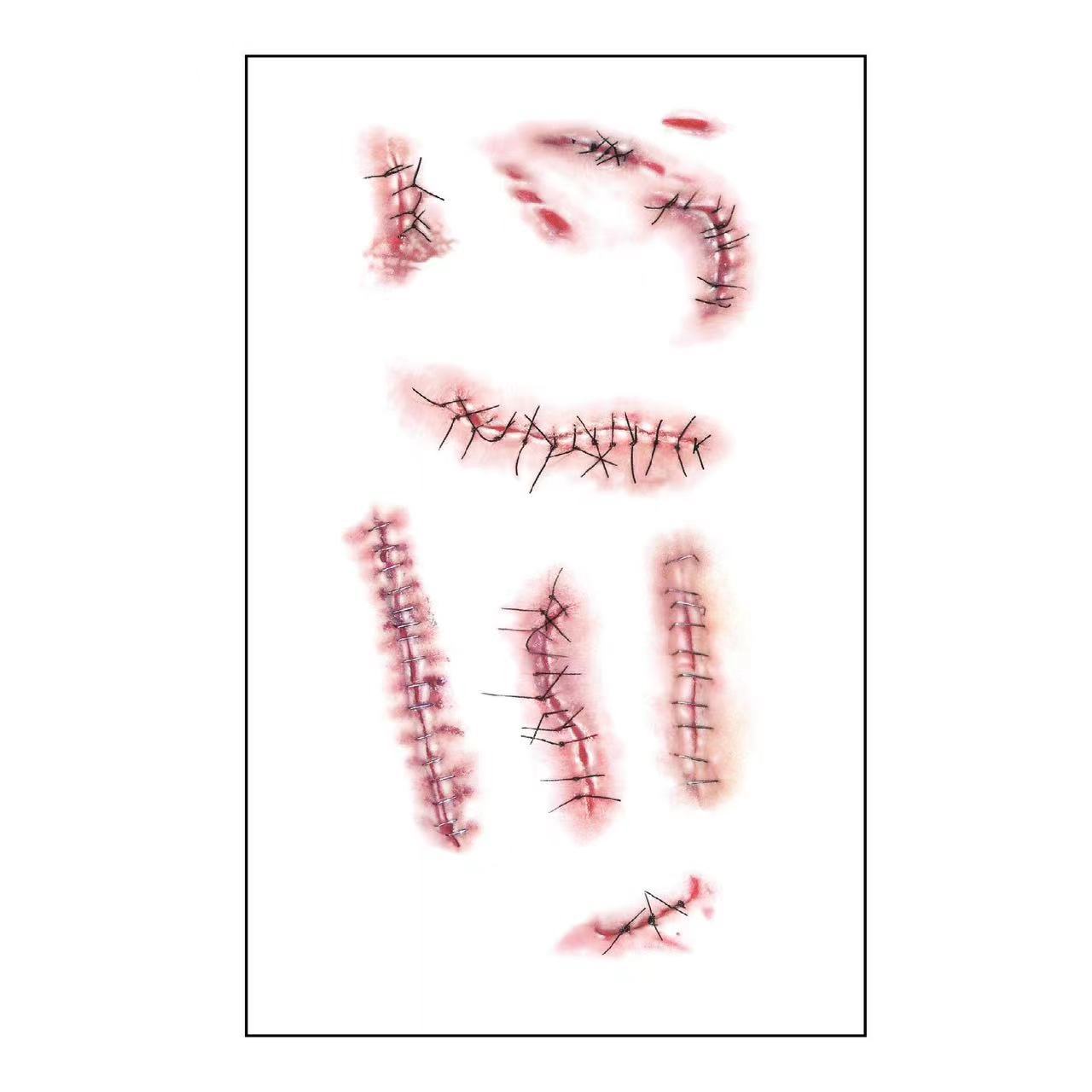 Wholesale 5pcs/pack Halloween Realistic Scar Tattoo Sticks Tooth Marks Scratches Stitch Wound Scars Horror Party Tattoo Sticks