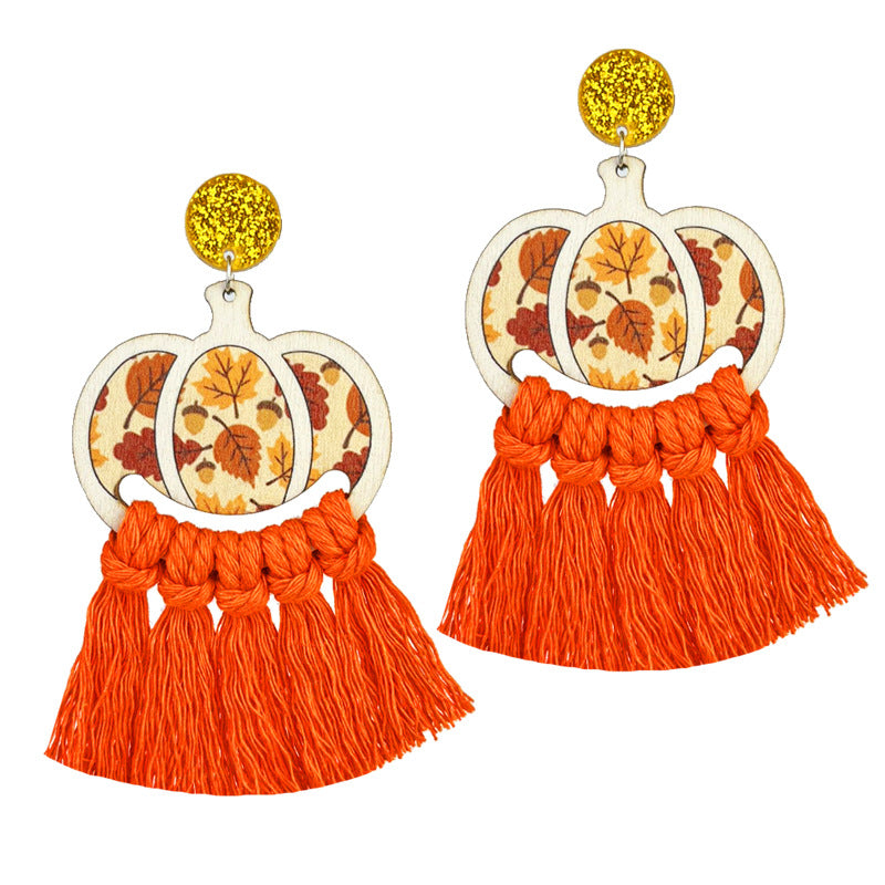 Wholesale 2 Pairs/pack Thanksgiving Braided Tassel Turkey Pumpkin Earrings