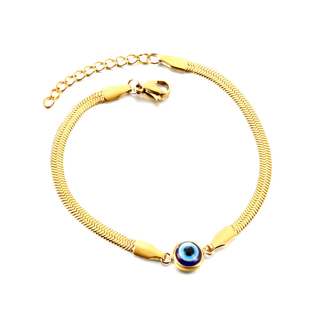 Wholesale Vintage Flat Snake Chain Round Green Diamond Devil's Eye Pulling Bracelet