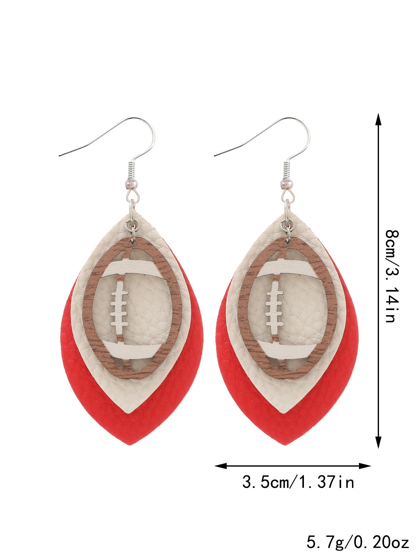 Wholesale Sports Style Rugby Brown Leopard Print Leaf Three-layer Leather Dot Diamond Rugby Earrings