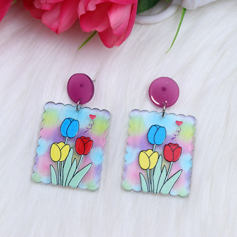 Flores de tulipán de color caramelo al por mayor Pendientes acrílicos