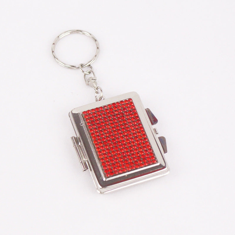 Wholesale Metal Rectangular Mirror Keychain Outdoor Easy to Carry Diamond Mini Cosmetic Mirror Pendant
