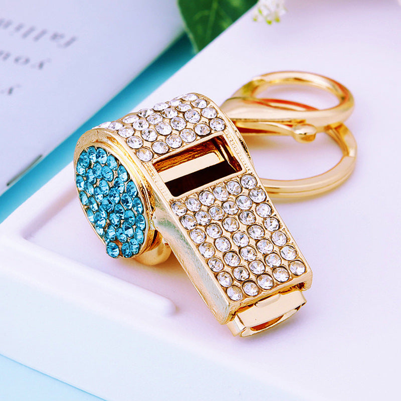 Wholesale Trendy Pink Metal Whistle Keychain With Leather Rope Rhinestone Chic Car Key Accessory Gift For Referee Boutique Resale