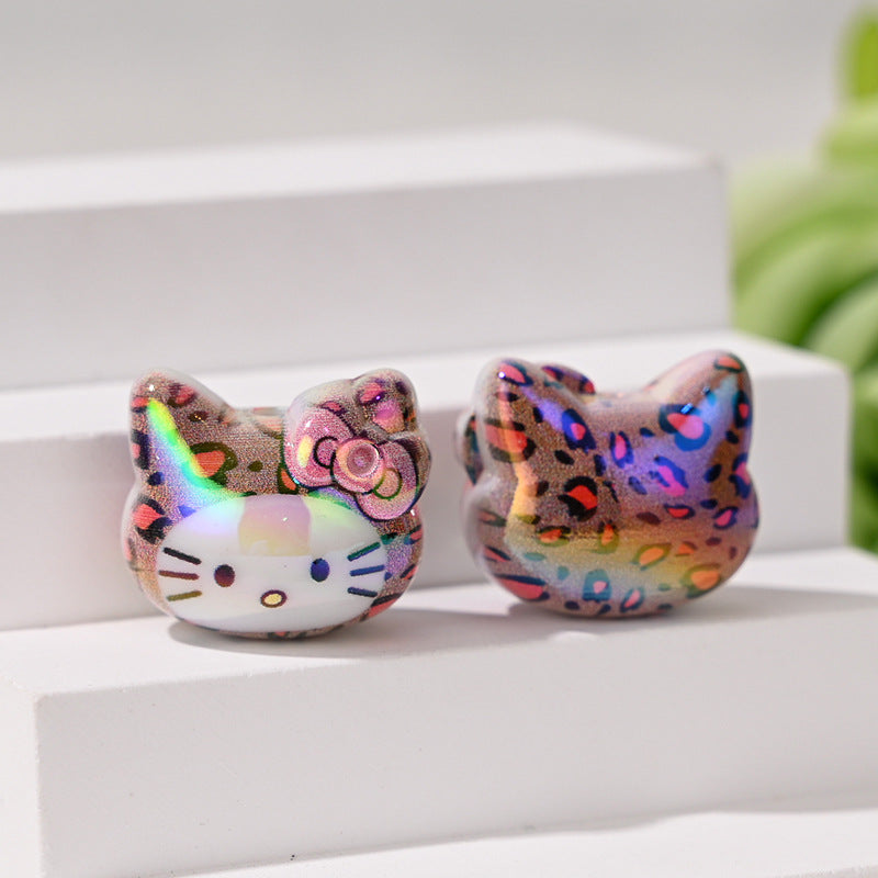 Wholesale 10pcs/pack Color-plated cute 3D cat head straight hole beads