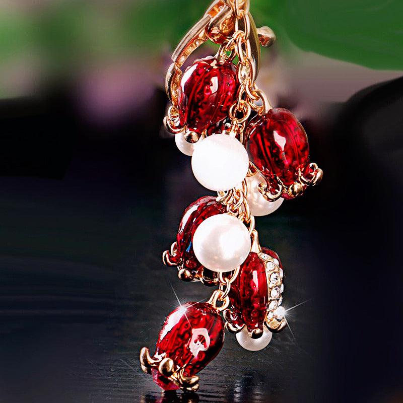 Wholesale Pink Four Leaf Clover Love Lock Keychain Rhinestone Inlaid Metal Car Key Ring Fashion Accessory Gift