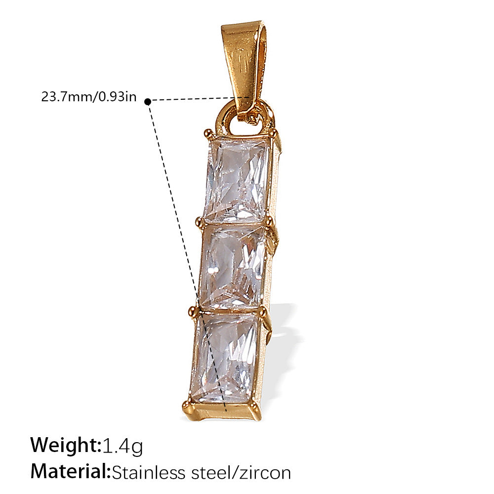 Wholesale Stainless steel 18K gold-plated geometric colorful gemstone rectangular star pendant necklace