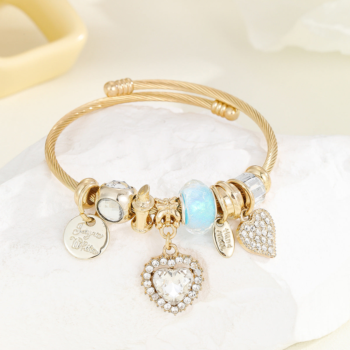 Wholesale Diamond inlaid heart-shaped palm adjustable Dingdang  Stainless Steel Bracelets