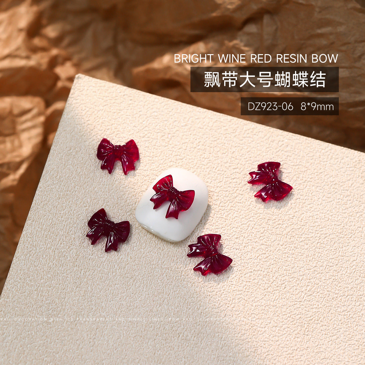 Wholesale 50pcs Bow Nail Art Accessories Burgundy Resin Frosted Mini Three-Dimensional Ribbon Butterfly Bow Tie Nail Decoration
