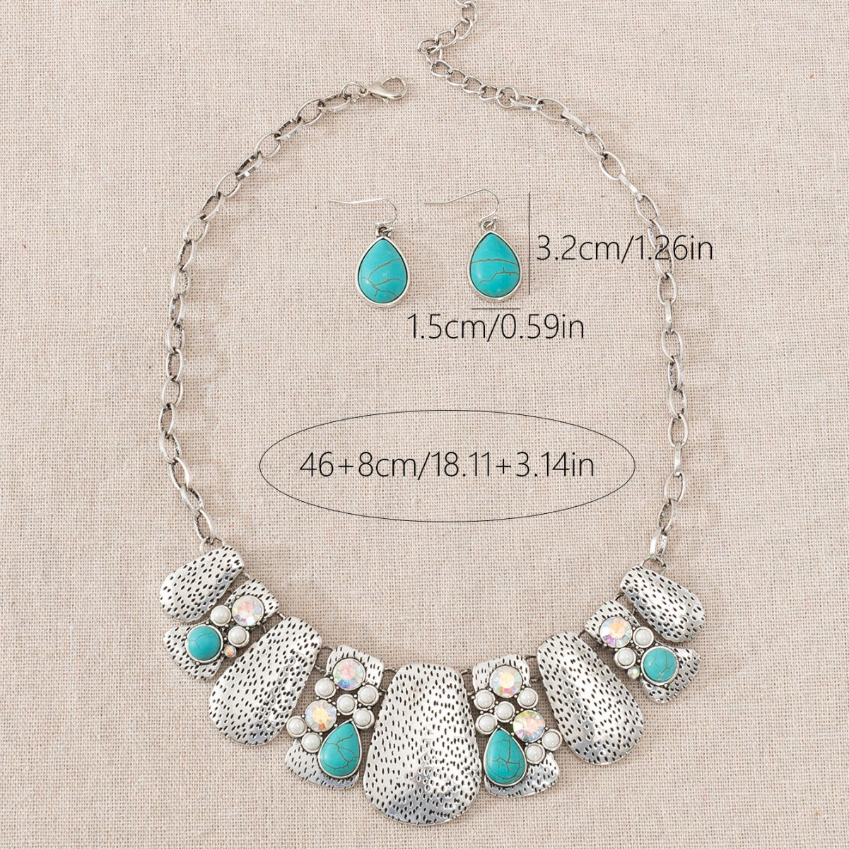 Wholesale Bohemian Retro Fashion Exquisite Exaggerated Turquoise Pearl Colored Diamond Necklace