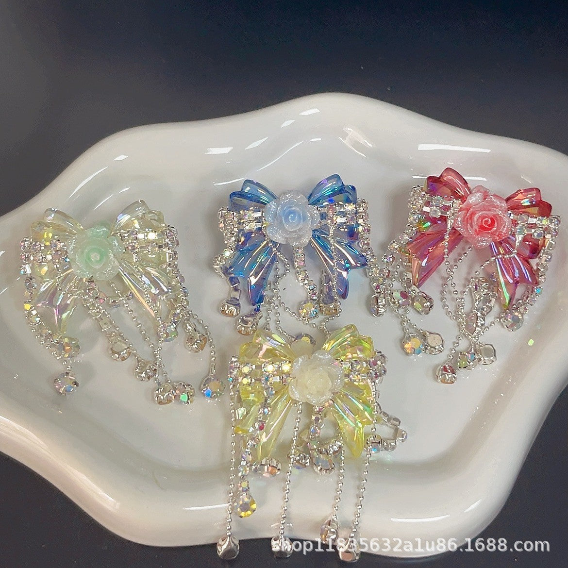 Wholesale Tassel Bow Knot Rhinestone Straight Hole Beads