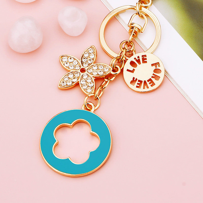 Wholesale Flower Metal Car Keychain With Tassel Pink White Bag Charm And Key Accessory Gift For Women Boutique Resale
