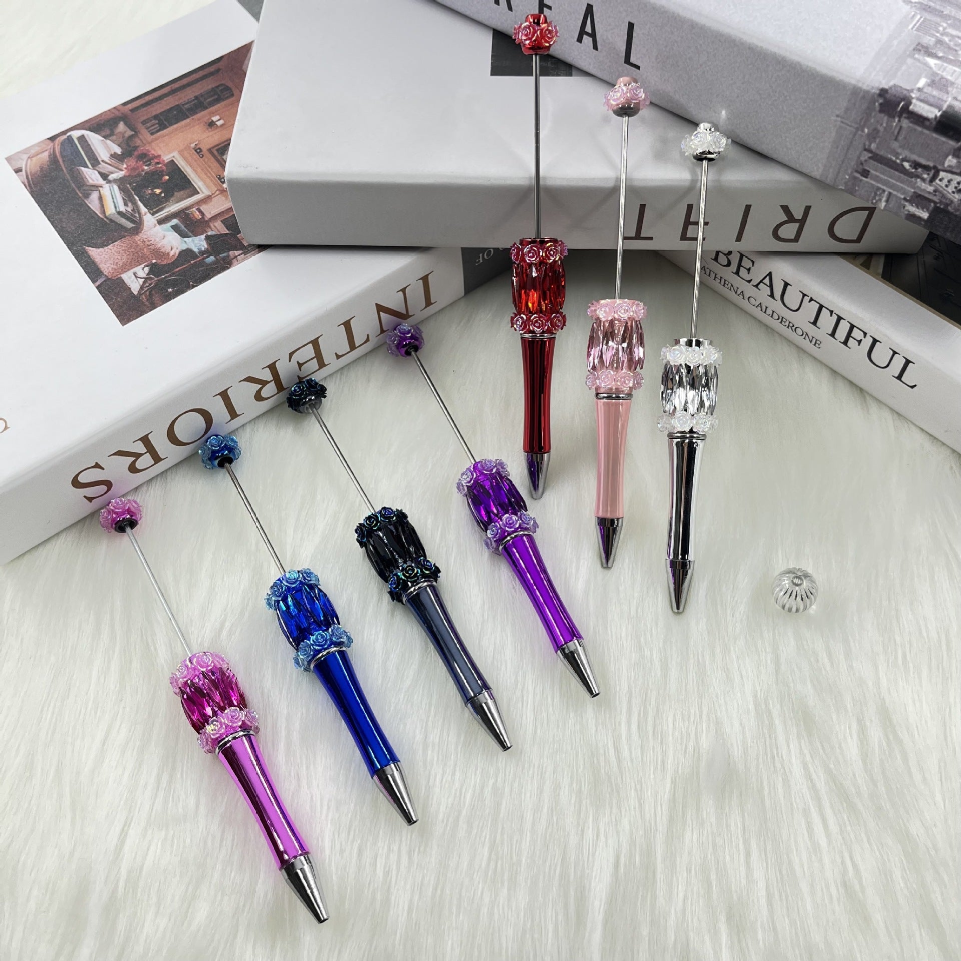 Wholesale 2pcs Crystal Rose Flower diy Beadable Pen