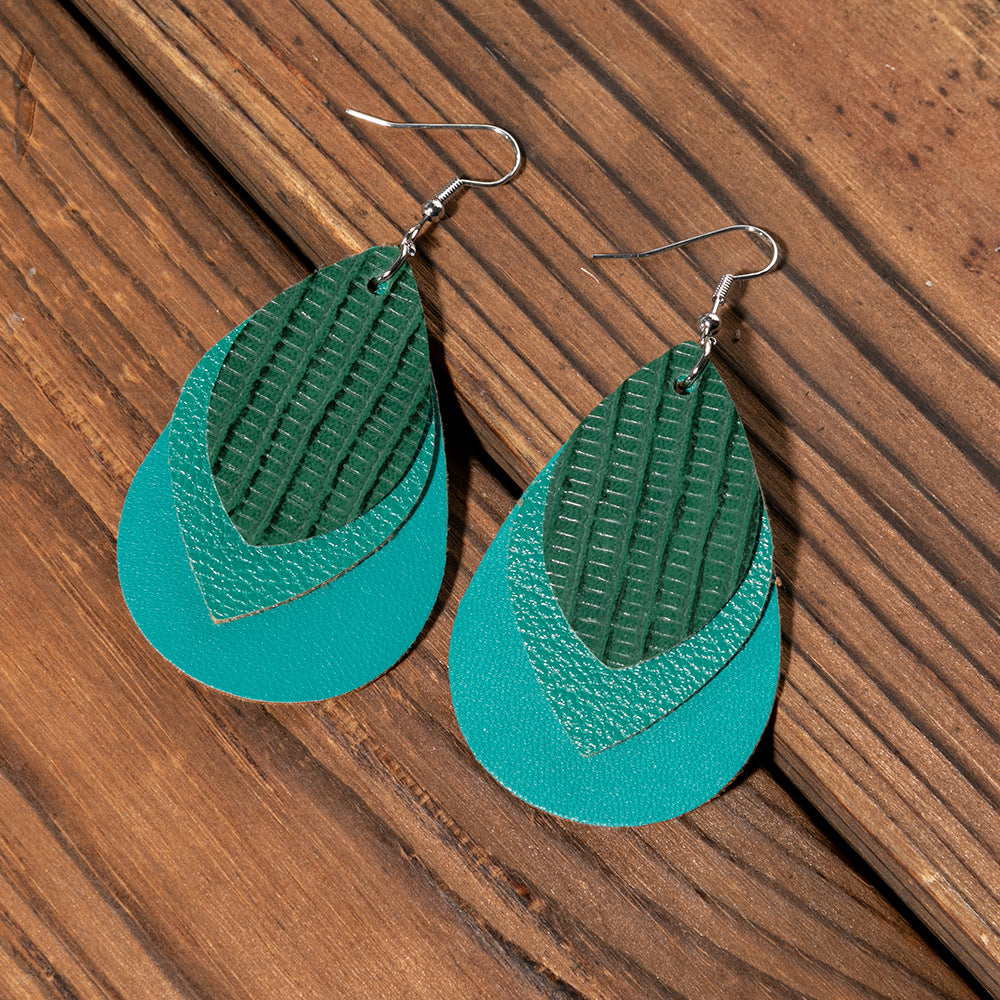 Wholesale Multi-layer Water drop Leaf Earrings PU Leather