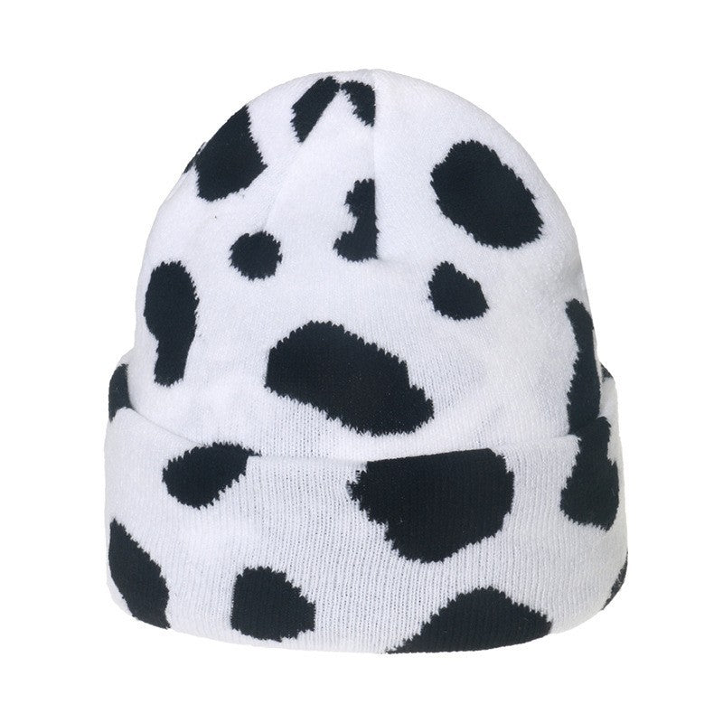 Wholesale Cute Leopard Print Cow Knitted Beanie