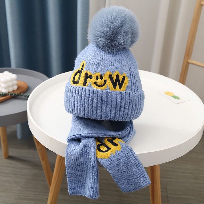 Wholesale Children's Hat Scarf Set Baby Plus Velvet Warm Toddler Pullover Kids Beanie