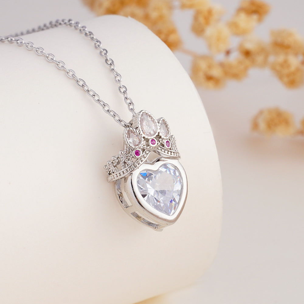 Wholesale Stainless Steel Clavicle Chain Pink Crown Love Necklace Light Luxury Accessories