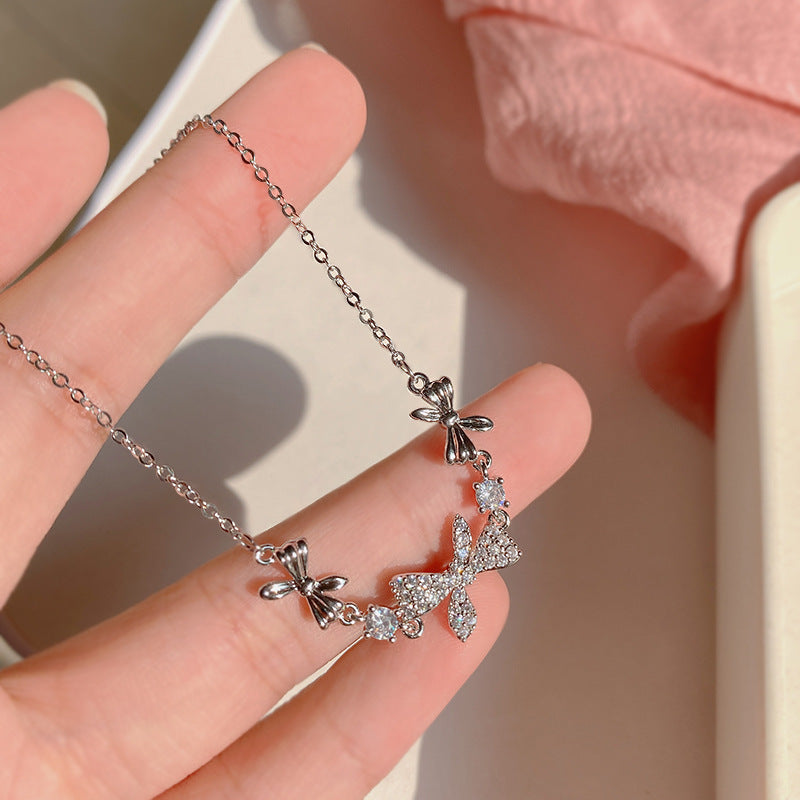 Wholesale Bow Knot Design Sense Clavicle Titanium Steel Necklaces Bracelet