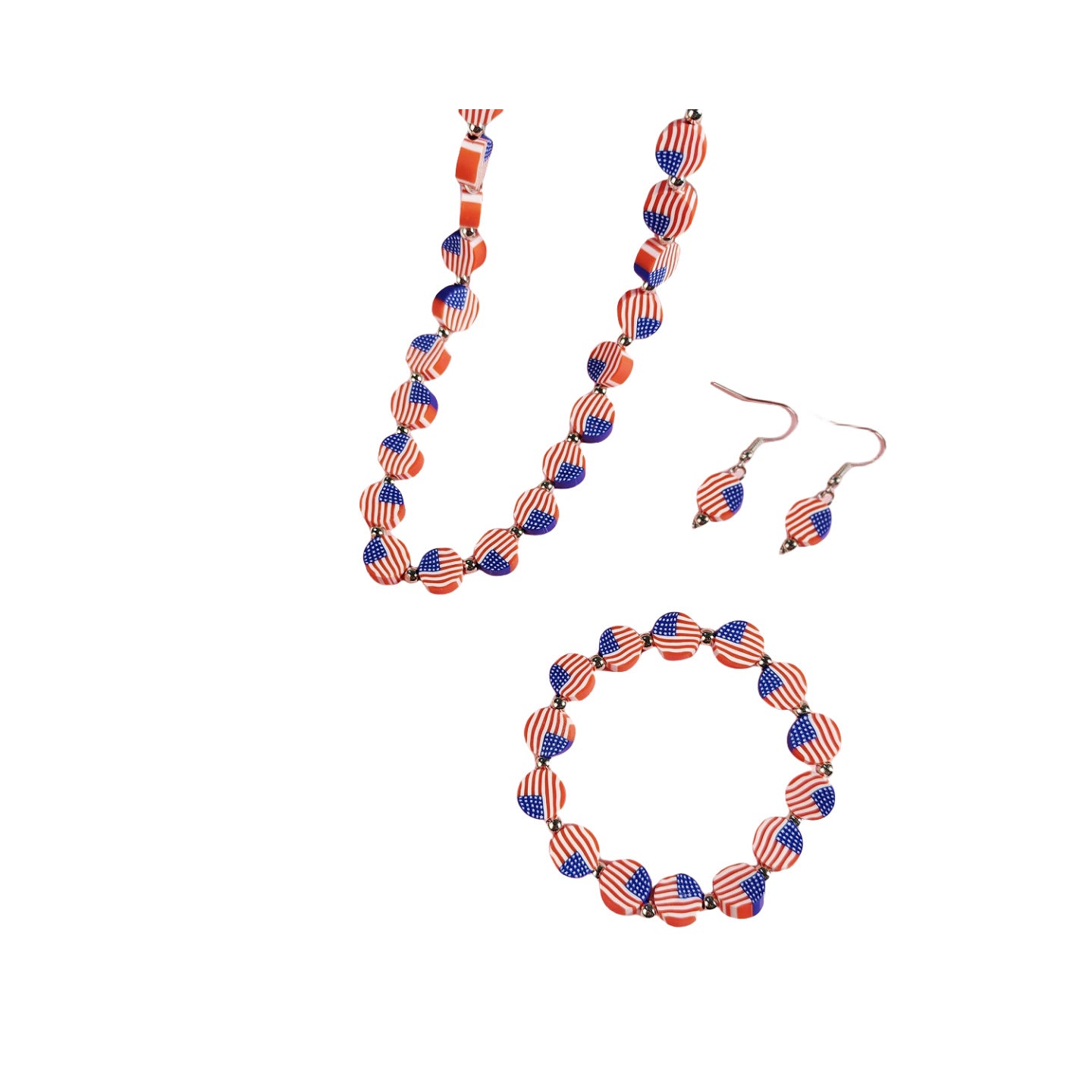 Wholesale Creative Geometric American Flag Beaded Bracelet Earrings Necklace