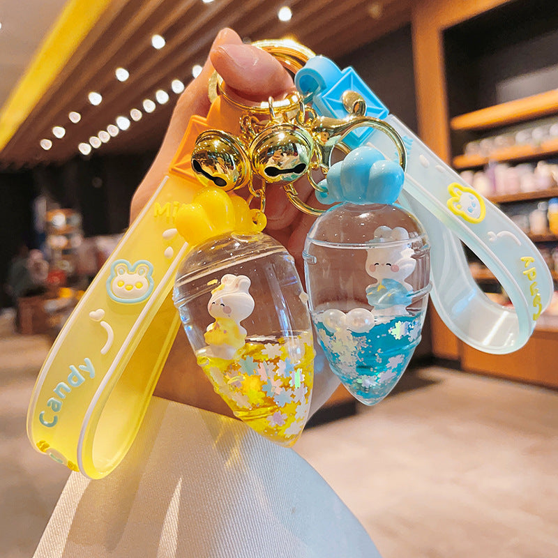 Wholesale Acrylic Quicksand Bottle Carrot Rabbit Keychain