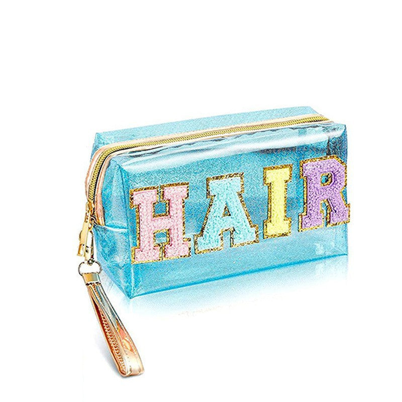 Wholesale Laser PVC Large Capacity Embroidered Letter Sticker Toiletry Bag Storage Bag