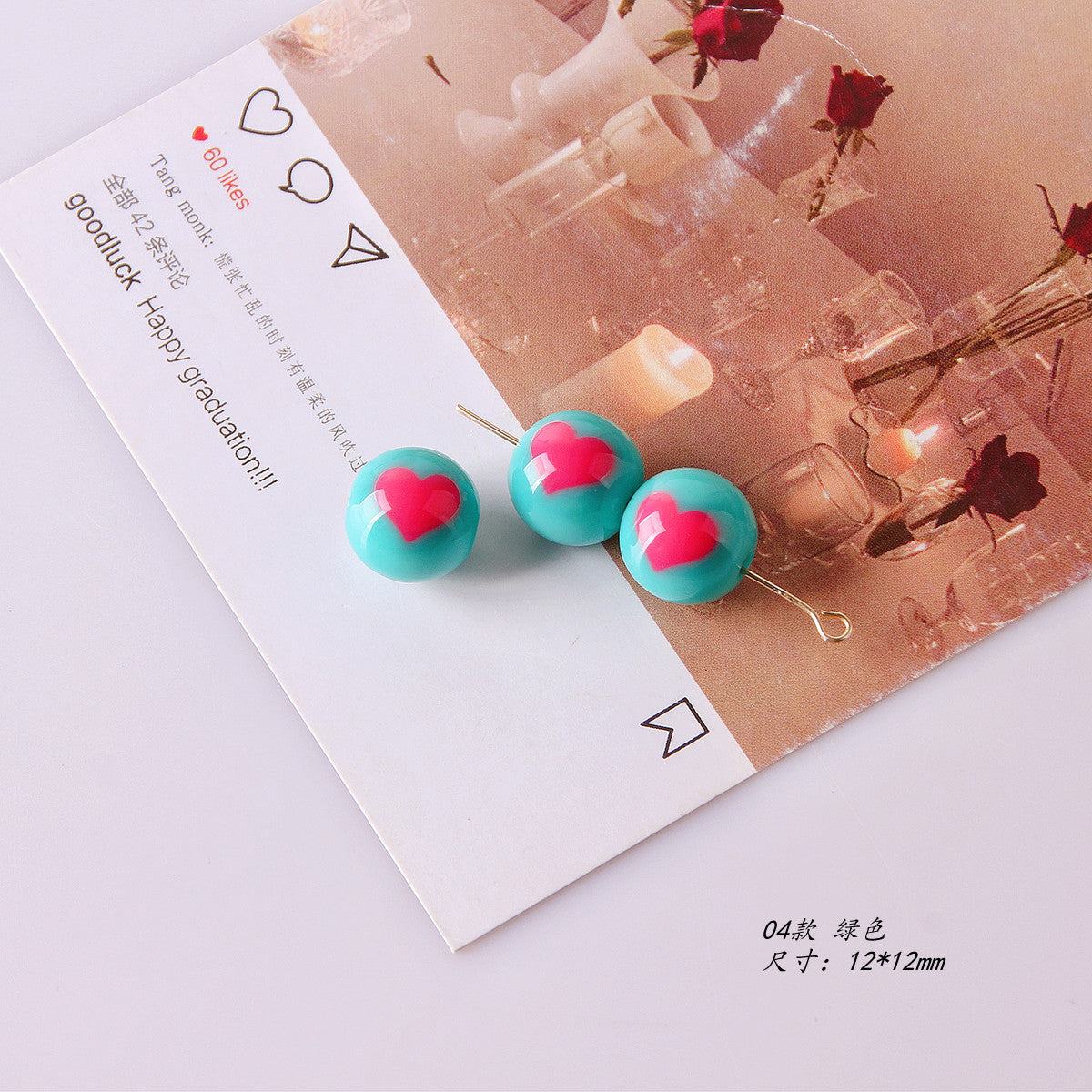 Cuentas de cuerda de combate de color de corazón acrílico de 10 piezas acrílicas al por mayor