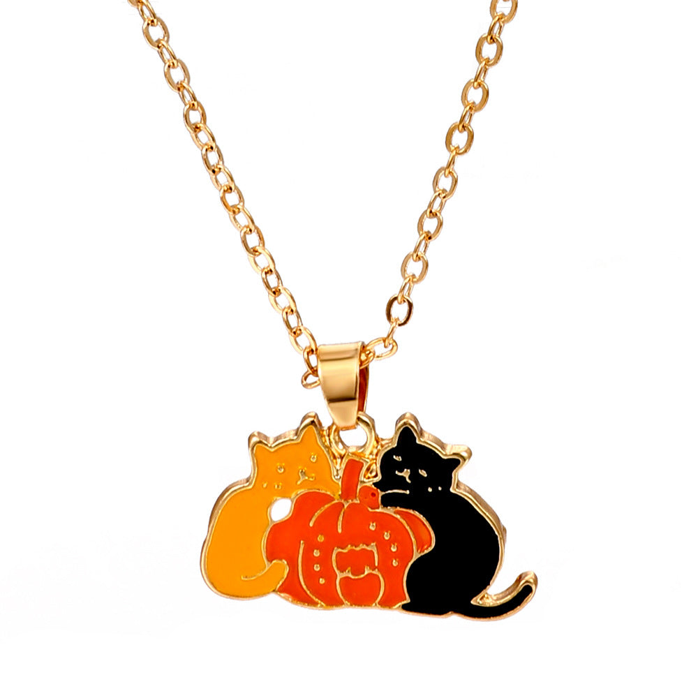 Wholesale Halloween Creative Cartoon Oil Drop Cat Fashion Metal Long Clavicle Chain Necklace