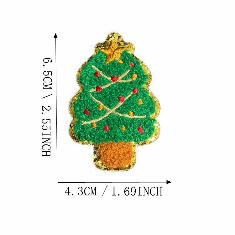 Wholesale Christmas  Gold Edge Chenille Embroidered Patches Self Adhesive Clothing Accessory For Coats Party Craft Supply