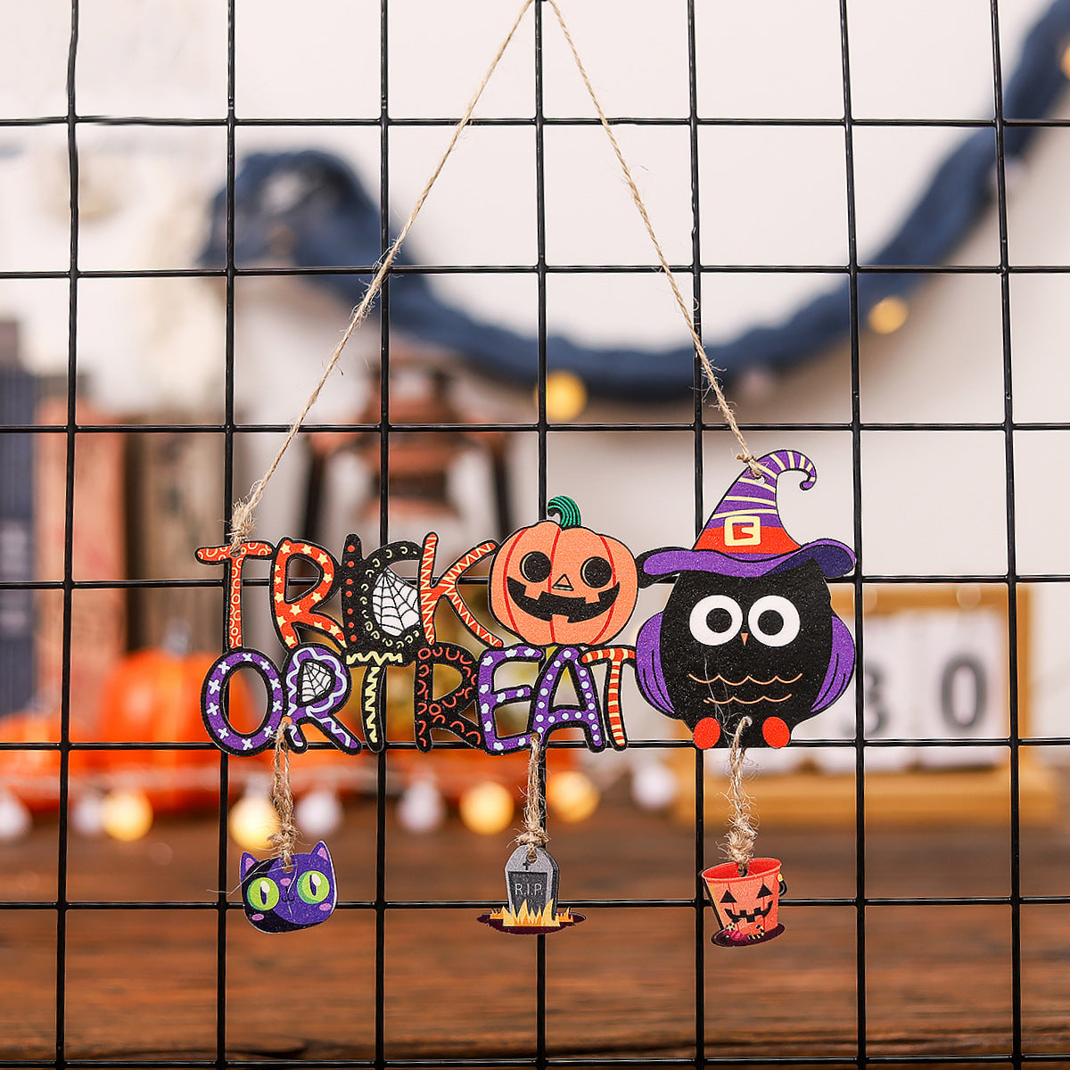 Wholesale Halloween Painted Pumpkin Witch Wooden Listing Party Atmosphere Props