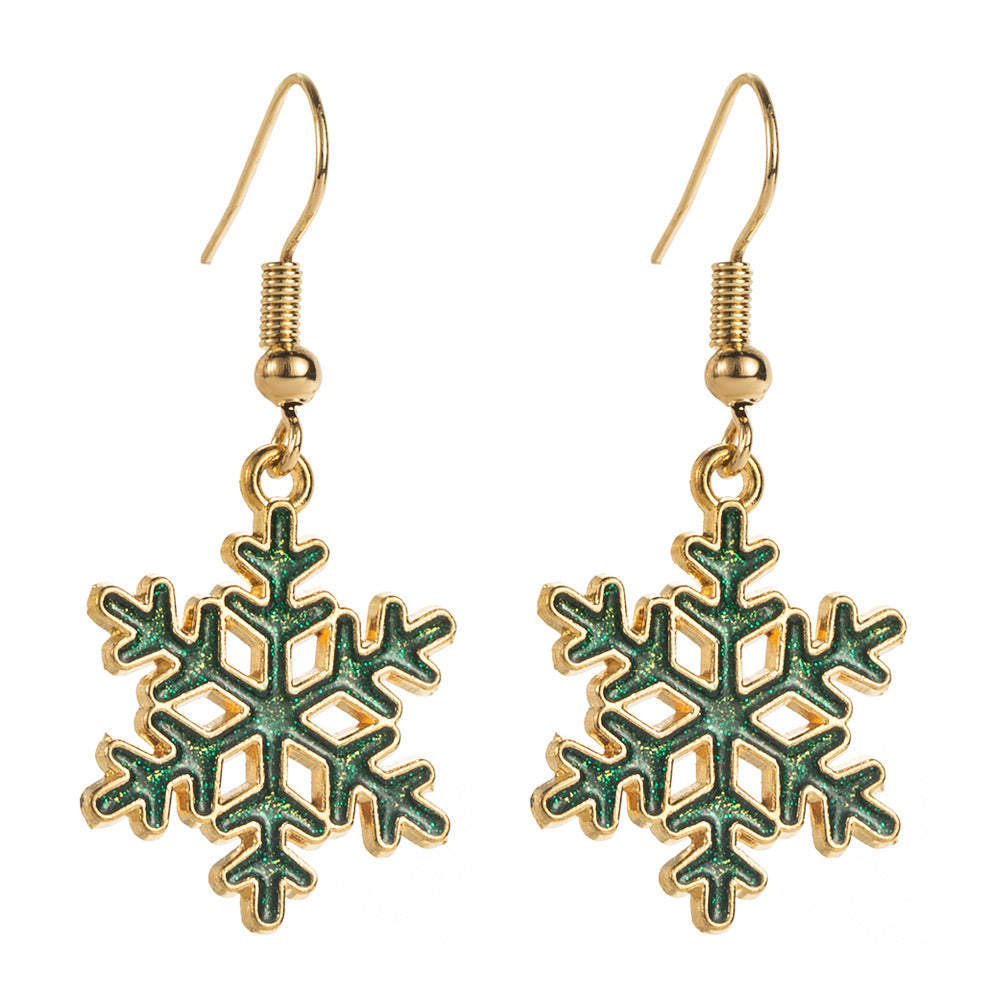 Wholesale Christmas Alloy Dripping Oil Snowflake Hollow Niche Design Sense New Year Earrings