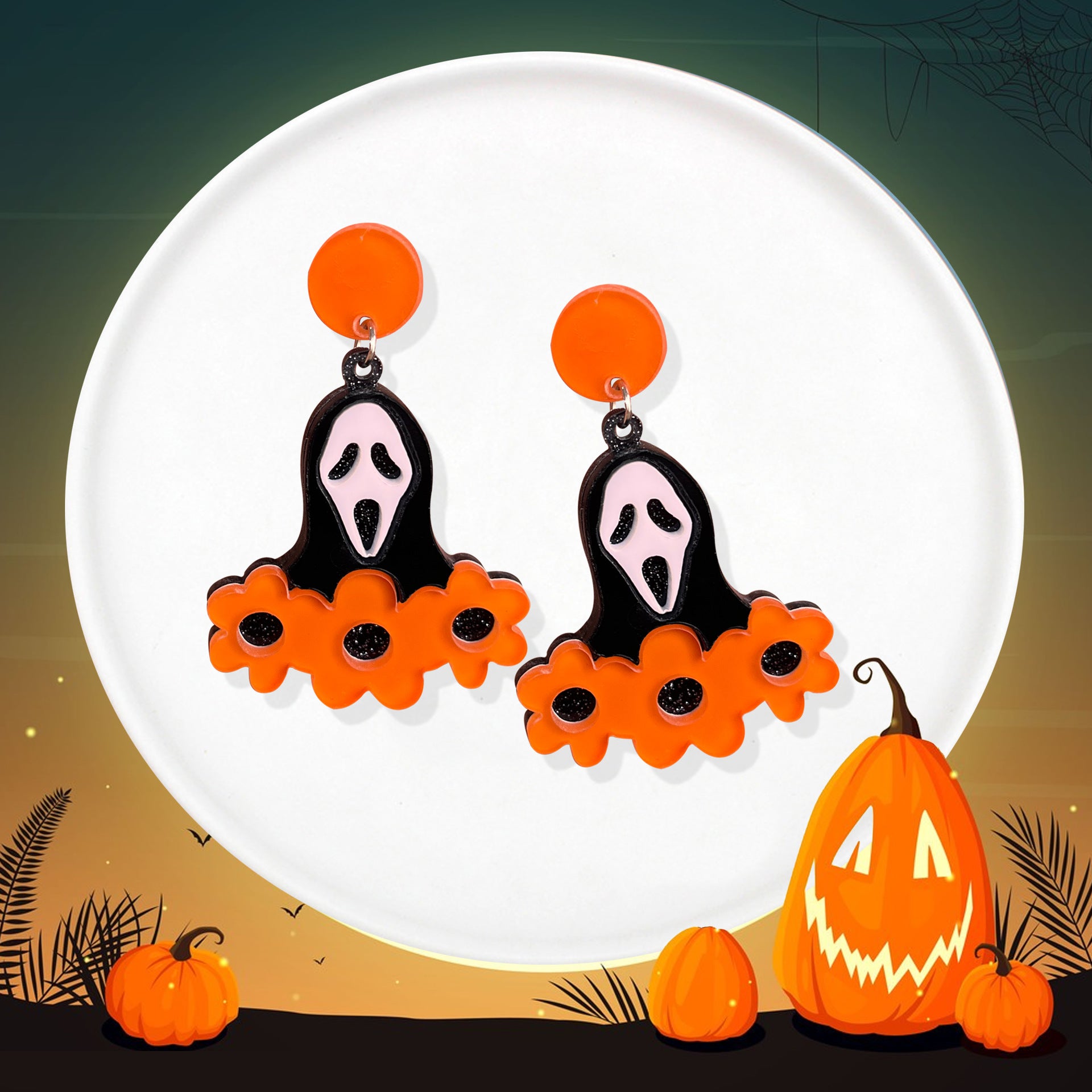 Wholesale Halloween Animal Bones Bone Green Eyes Cartoon Black Cat Acrylic Earrings