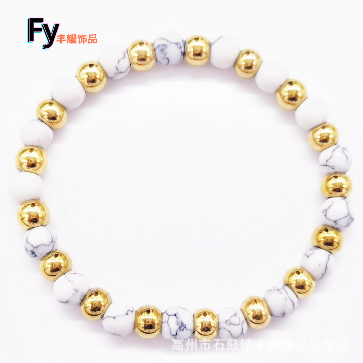 Wholesale 6mm stainless steel beaded glass stone round beads diy elastic rope bracelet