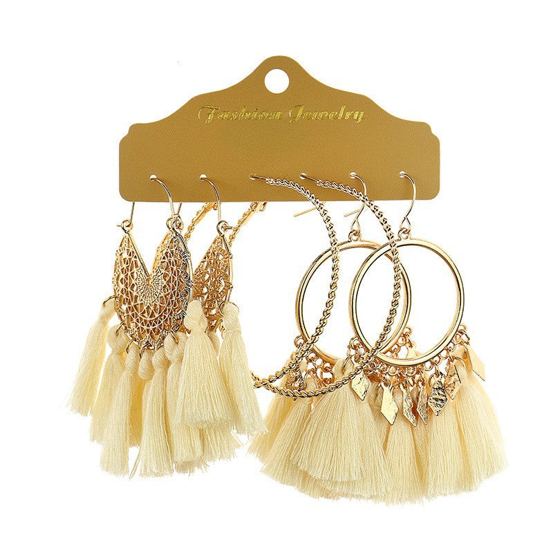 Wholesale Bohemian Gold Large Circle Tassel Earrings Set