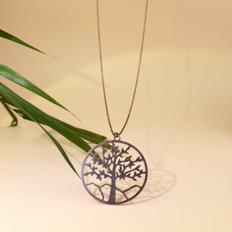 Wholesale Round Exaggerated Silver Tree of Life Hollow Pendant Necklace