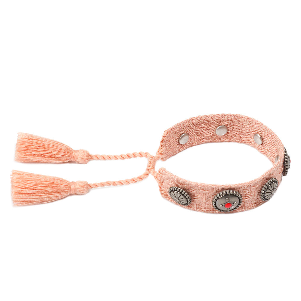 Wholesale Creative Rivet Alloy Woven Bracelets