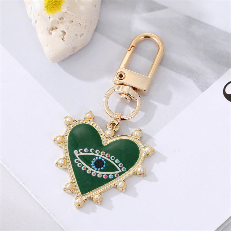 Wholesale Dot Diamond Inlaid Pearl Heart Shape Alloy Keychains