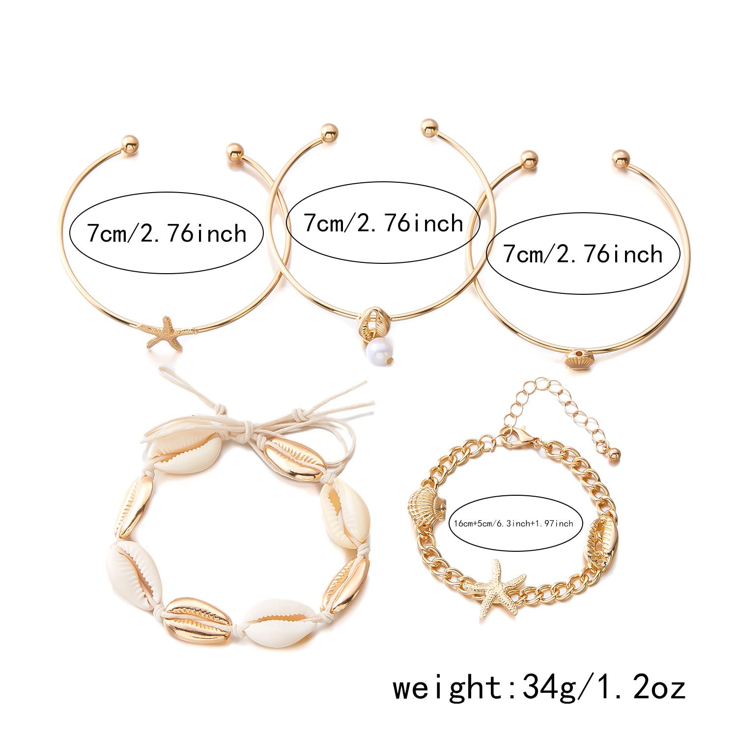 Wholesale Bohemian style conch, starfish, turtle rice bead bracelet set