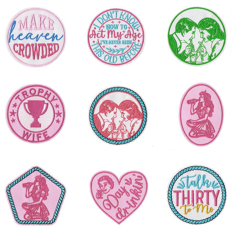 Wholesale Colorful Bar Theme Embroidered Letter Patches 9 Piece Set For Clothing And Towels DIY Craft Supply