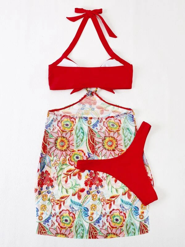 Wholesale Neck Hanging Three Piece Set Spandex Swimwear