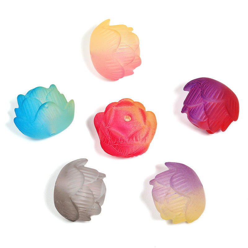 Wholesale 50pcs Acrylic Stereo Lotus Beads Frosted Two-Color Golden Lotus Vertical Hole Beads