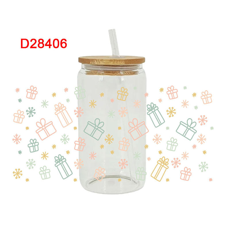 Wholesale Colorful Gift Christmas Tree 16oz Cup UV DTF Wraps