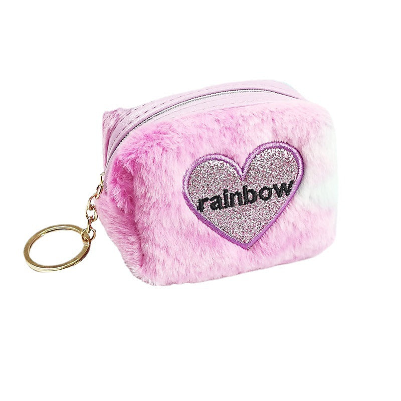 Wholesale Embroidered Heart Semicircle Mini Small Bag Polyester Wallet Keychains