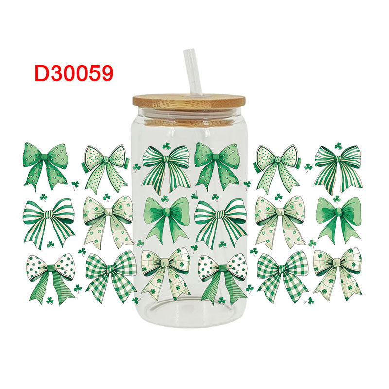Wholesale Green Cartoon Bow 16oz Cup UV DTF Wraps